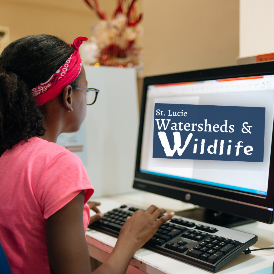 Kid at computer screen wearing red bandana and pink shirt. 