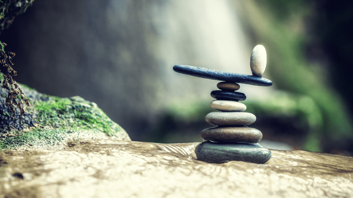 Rock Zen Stack in front of waterfall