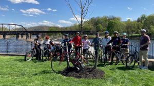 A group photo of a Bike Parade in Lehigh Valley for Youth Climate Summit event. 