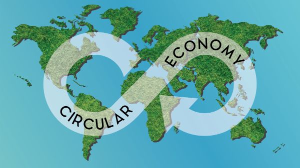 World map with the words "Circular Economy" on top