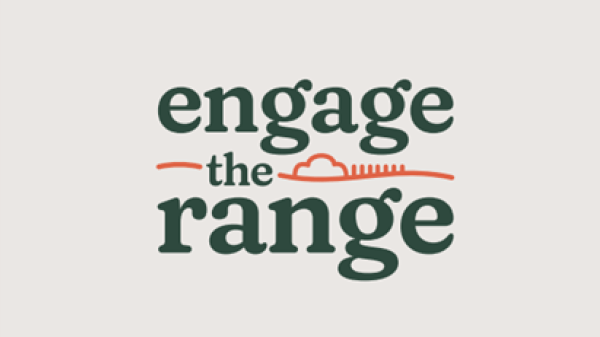 Text reads "engage the range" with a iconographic fence hill running through it