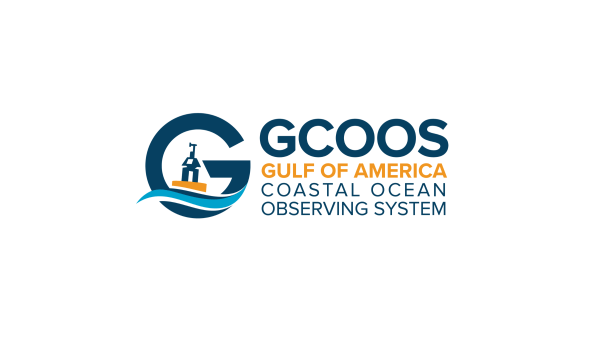 Logo of GCOOS with a letter G featuring a lighthouse in it; text reads "Gulf of America Coastal Ocean Observing System"