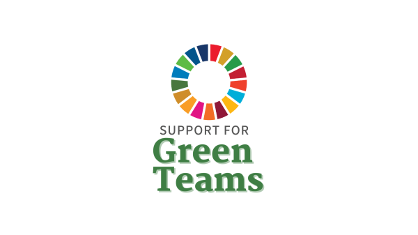 A circle made of colorful sections, and below it is the text, "Support for Green Teams"