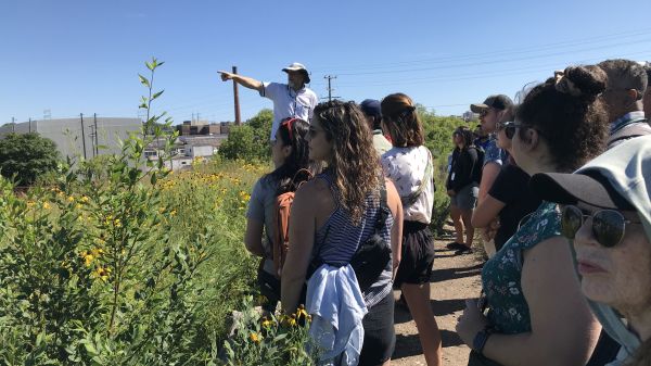 Milwaukee Menomonee Valley Urban Ecology Center; prairie plants; factory