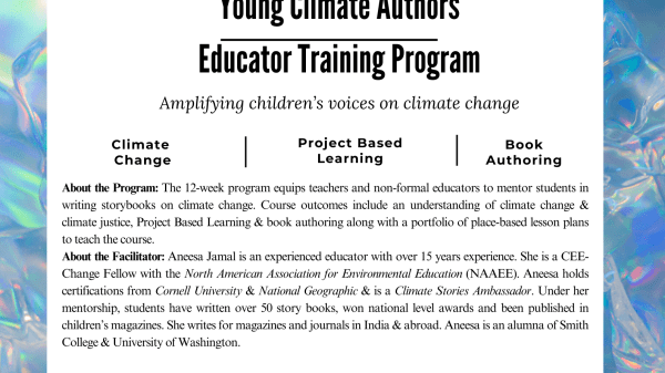 Educator Training Program for Young Climate Authors Online, 12-week, Educator Training course for Young Climate Authors to equip adults to mentor children's climate storytelling. Course starts Sept 7th 2024