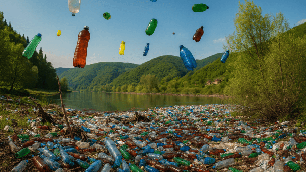 Plastic materials in an outdoor field