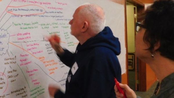 Ripple Effects Mapping in action Person creating a ripple effects map