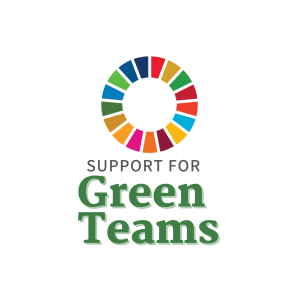 A circle made of colorful sections, and below it is the text, "Support for Green Teams"