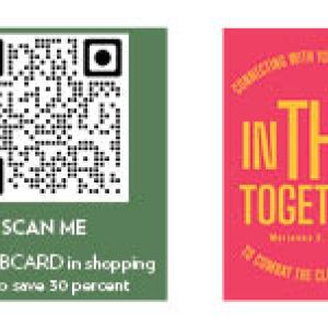 Cover and QR code for In this Together book. Use 09BCARD for 30% discount when purchasing hard copy from Cornell University Press website.