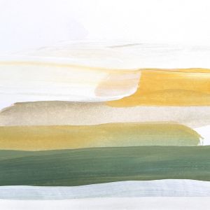 Abstract painting with green and yellow lines