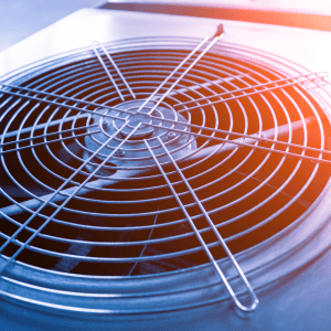 Close-up photo of a cooling fan from an HVAC system