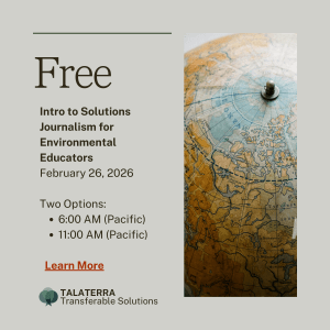Announcement with a gray background announcing a webinar. Feature image is a section of a globe showing a land mass and an ocean.